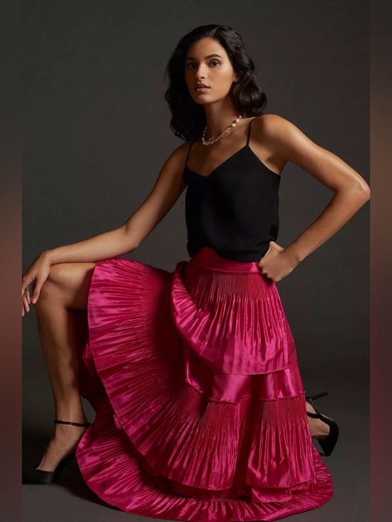 NWT Anthropologie Mare Mare Tiered Pintucked Pleated Maxi Skirt - Picture 2 of 14